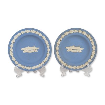2pc Wedgwood Blue Jasperware QE2 Pin Dishes