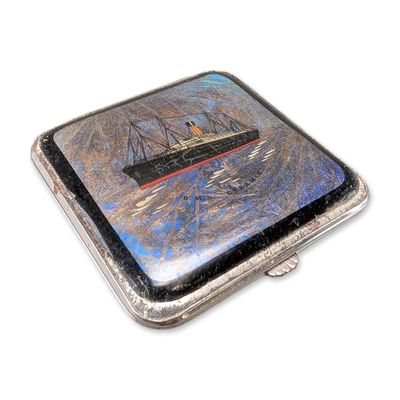 Vintage Butterfly Wing Ship Powder Compact
