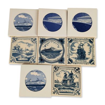 8pc Royal Goedewaagen Holland America Line Blue Delft Coasters
