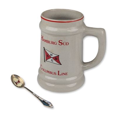 2pc Hamburg Sud Shipping Line Mug and 800 Silver Spoon