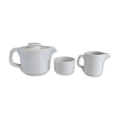 3pc Tapio Wirkkala for Rosenthal "Variation" White Ribbed Porcelain Tea Coffee Set Service