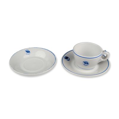 3pc Alvarez and Santa Clara Transatlantic Company Spanish Porcelain Teacup and Saucers