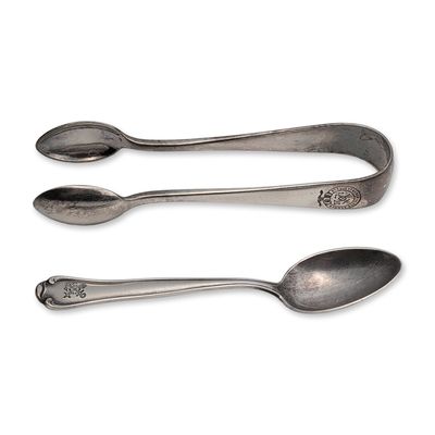 2pc Norddeutscher Lloyd 800 Silver and Silver Plated Tongs and Spoon