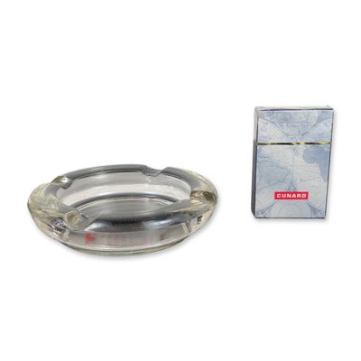 2pc Cunard Line Glass Ashtray and Playing Cards