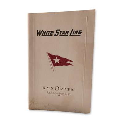 White Star Line R.M.S. Olympic Passenger List 1929