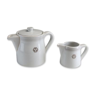 2pc Bauscher Weiden German Porcelain Lidded Teapot w/ Creamer