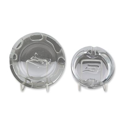 2pc Molded Clear Glass Royal Viking Line Promotional Ashtrays