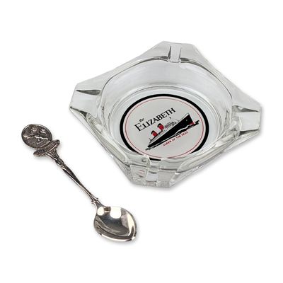 2pc Queen Elizabeth Ocean Liner Ashtray and Demitasse Spoon