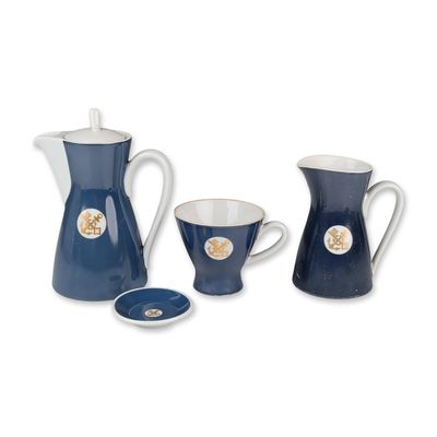 4pc Rosenthal North German Lloyd Cobalt Blue Nautical Teapot, Creamer, Teacup, and Saucer