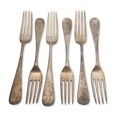 Set of Six Elkington and Co. Royal Mail Steam Packet Co. Silver Plate Forks