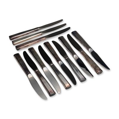 12pc 1950s Moore-McCormack Lines Art Deco Silverplate and Stainless Steel Knives