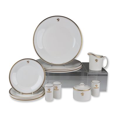 14pc Royal Doulton Cunard Line Bone China Plates, Salt Shakers, Creamer, and Sugar Jar