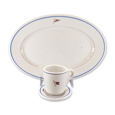 3pc Syracuse China Nautical Theme Vitrified Cup, Saucer and Tray