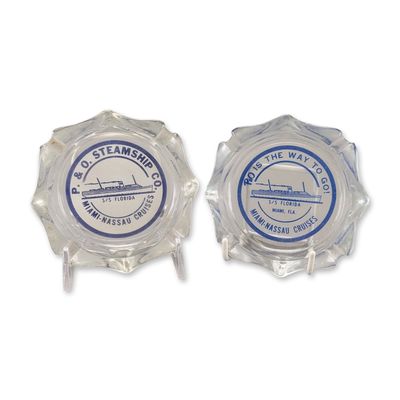 2pc P. & O. Steamship Co. Glass Souvenir Ashtrays