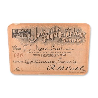 1892 Jacksonville Tampa and Key West Railway Pass