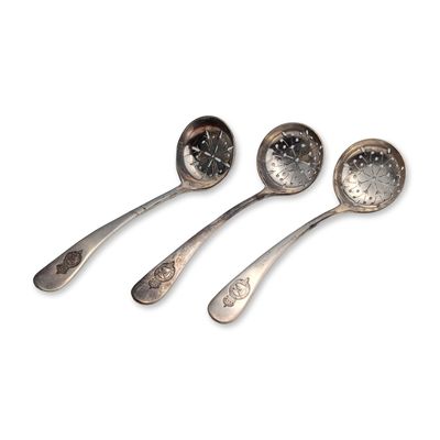 3pc Elkington and Mappin & Webb for Royal Mail Steam Packet Sugar Sifter Spoons  (Tested 99.9
