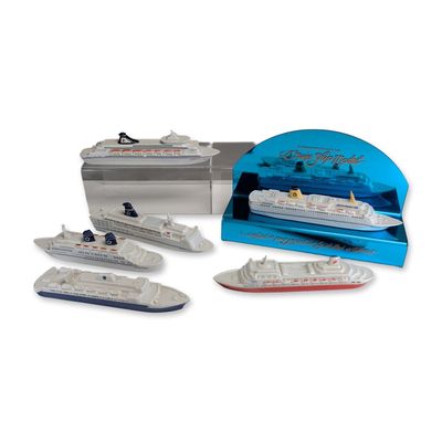 7pc Passport Products Porcelain Cruise Ship Commemorative Models with Display Stand