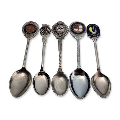 5pc Group of Maritime Enamel Souvenir Teaspoons