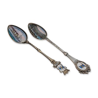 2pc HAPAG Souvenir Spoons German 800 Silver and Enamel