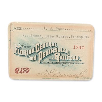 1892 Florida Central and Peninsular Railroad Pass