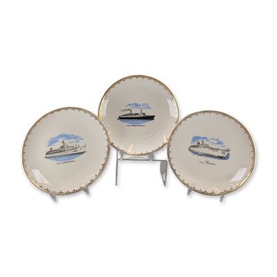 3pc Ocean Liner Souvenir Porcelain Plates