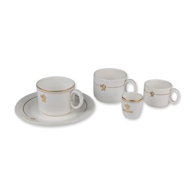 5pc Royal Doulton Cunard Line Bone China Teacups, Plate, and Demitasse Cup