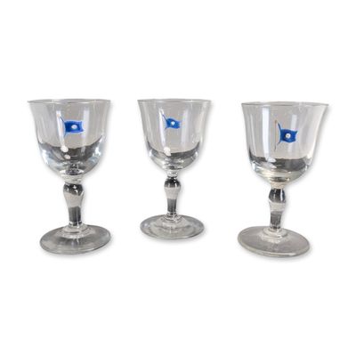 3pc Hand-Painted Yacht Club Burgee Design Stemmed Cordial Glasses