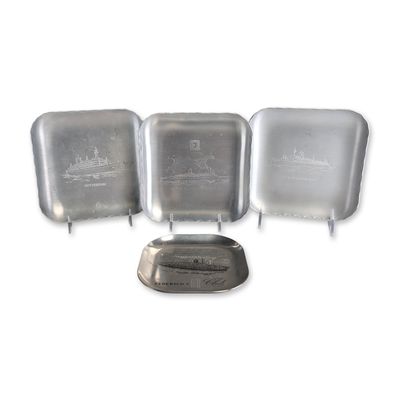 4pc Vintage Ocean Liner Metal Souvenir Trays