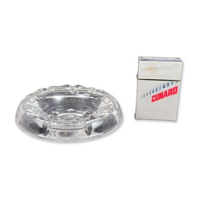 2pc Cunard Steam-Ship Company Crystal Ashtray and Deck of Playing Cards