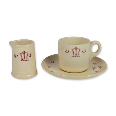3pc Royal Staffordshire First Class Red The Greek Line Demitasse Cup, Saucer, and Creamer Set