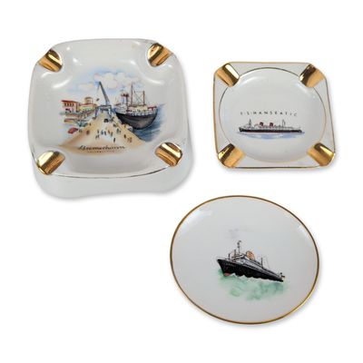 3p German Porcelain Maritime Souvenir Items