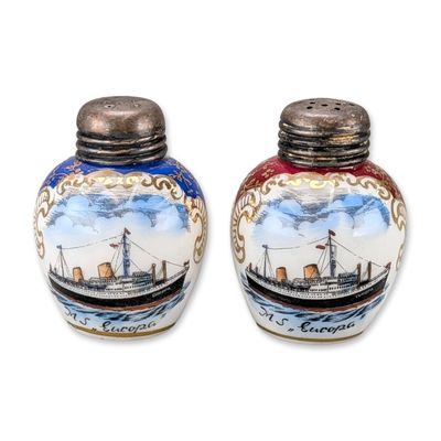 2pc Bavarian Porcelain MS Europa Ship Salt and Pepper Shakers