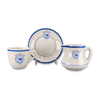 3pc Sterling China Vaccaro Line Steamship Cup, Saucer and Creamer