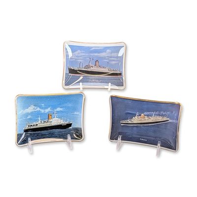 3pc Vintage TS Bremen Ocean Liner Souvenir Pin Trays
