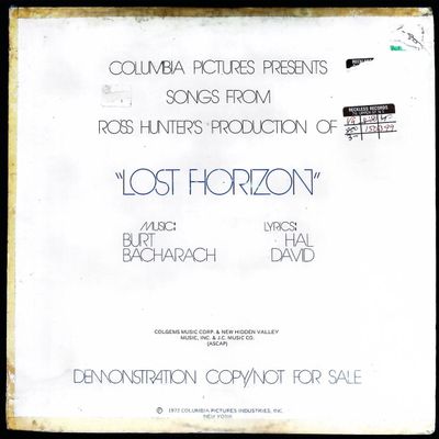 Sale Photo Thumbnail #17: Lost Horizon 1972 Soundtrack Demonstration Copy Blue Vinyl LP Burt Bacharach