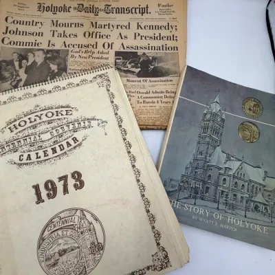 Vintage Holyoke MA History Lot: 1963 JFK Assassination Newspaper, 1973 Centennial Calendar, The Stor