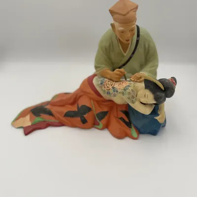 Vintage 1950s Sato Hakata Doll Tattoo Artist & Geisha Irezumi Figurine – RARE