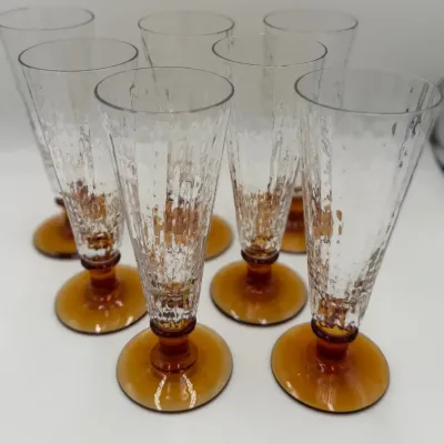 Set of 6 Vintage Holmegaard Craqueleret Chabesoglas Flutes by Jacob E. Bang (1928)