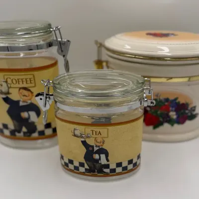 Vintage Kitchen Canister Lot - Knott’s Berry Farm Ceramic & Retro Butler Glass Jars (3-Piece Set)