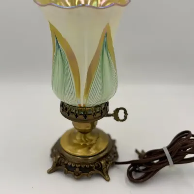 Antique Art Nouveau Steuben Pulled-Feather Art Glass Boudoir Lamp – 9.5" Gold Aurene