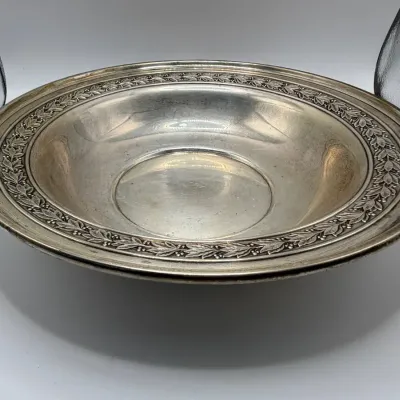 Vintage Wallace Sterling Silver Serving Bowl 4246 Holly Rim Pattern 10 Inch