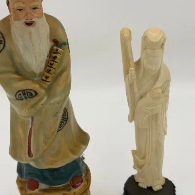 Vintage Chinese Republic Period Ceramic Immortal Zhang Guolao & Faux-Ivory Guanyin Statues - Lot of 