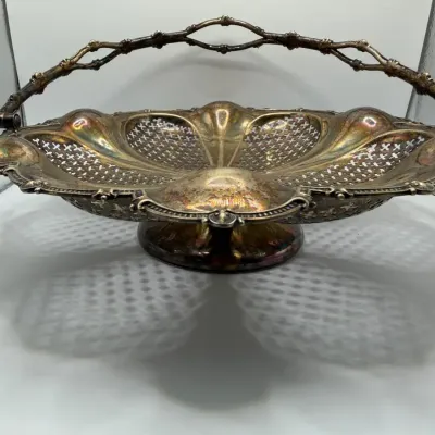 Rare Antique Victorian Silver-Plated Bridal Basket - PBP Co. (Porter Britannia & Plate) - Reticulate