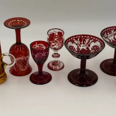Vintage Bohemian Ruby Cut-to-Clear & Art Glass Collection - 8 Pieces