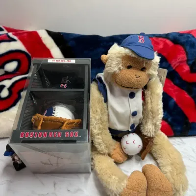 Collection of official Boston Red Sox baseball memorabilia and fan merchandise: