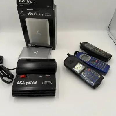 Vintage Electronics Bundle - Iomega 500GB Mac/PC HD, Belkin Inverter, Qualcomm/Kyocera Phones