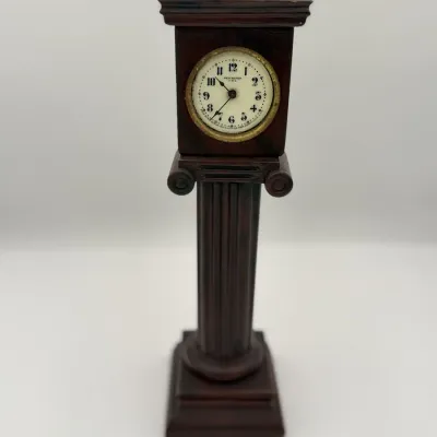 Antique New Haven USA Miniature Column Clock - Mechanical Key Wind Novelty Desk Clock 12"
