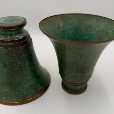 Pair of Vintage Carl Sorensen Art Deco Patinated Bronze Trumpet Vases - Signed