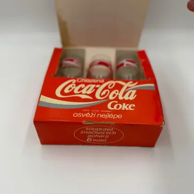 Vintage 1990 Czech/Slovak Coca-Cola Glasses Set of 6 in Original Box - Rare Promo