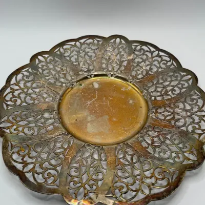 Vintage Wm Rogers Silverplate Pierced Round Serving Tray Underplate #42 Ornate